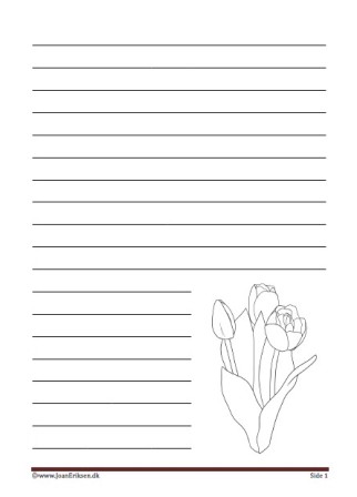 Skrivløs ark. Børnestavning til Indskoling og mellemtrin med tulipaner.