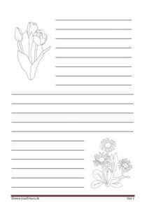 Skrivløs ark. Børnestavning til Indskoling og mellemtrin med tulipaner og tusindfryd
