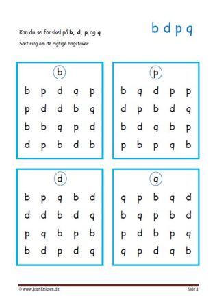 Elevopgaver med genkendelse af bogstaver.