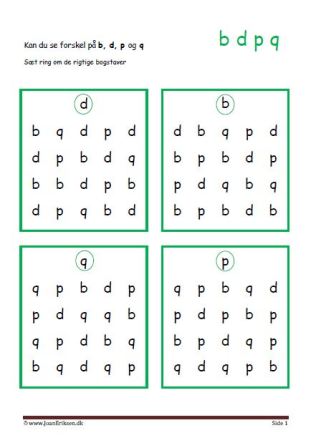 Elevopgaver med genkendelse af bogstaver..