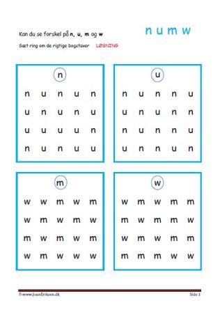 Elevopgaver med genkendelse af bogstaver..