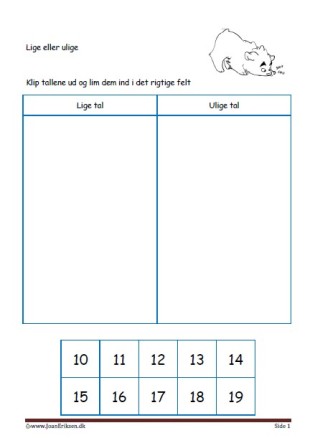 Elevopgave til undervisning i matematik Lige og ulige tal. Alfa og Beta.