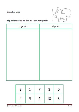 Elevopgave til undervisning i matematik Lige og ulige tal. Alfa og Beta.