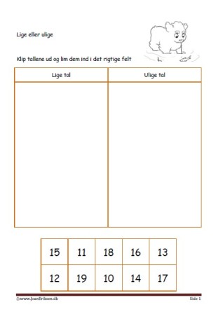 Elevopgave til undervisning i matematik Lige og ulige tal. Alfa og Beta.