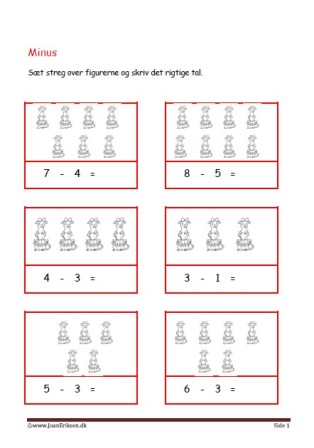 Elevopgave med minus stykker til matematik undervisningen.