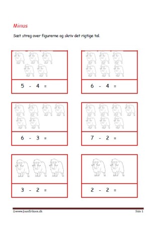 Elevopgave med minus stykker til matematik undervisningen.
