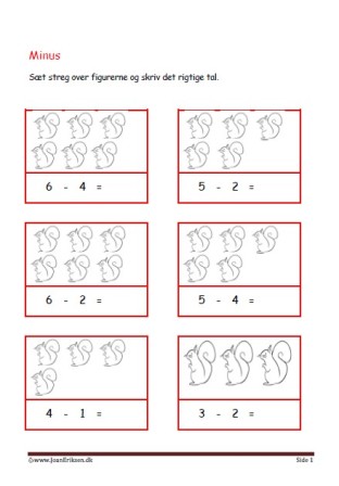 Elevopgave med minus stykker til matematik undervisningen.