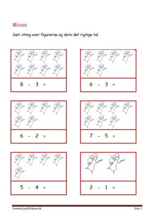 Elevopgave med minus stykker til matematik undervisningen.