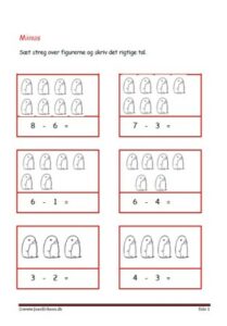 Elevopgave med minus stykker til matematik undervisningen.