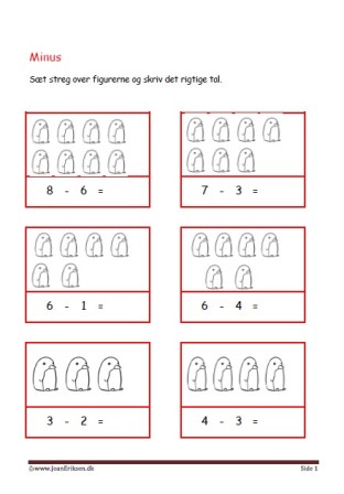 Elevopgave med minus stykker til matematik undervisningen.