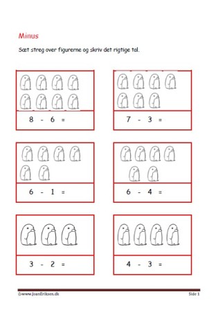 Elevopgave med minus stykker til matematik undervisningen.