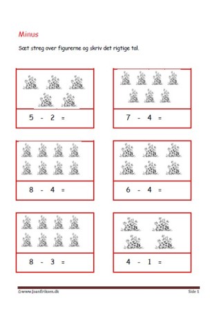 Elevopgave med minus stykker til matematik undervisningen.