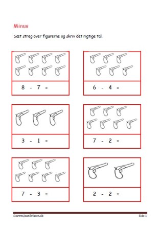 Elevopgave med minus stykker til matematik undervisningen.