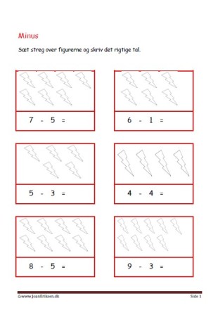 Elevopgave med minus stykker til matematik undervisningen.