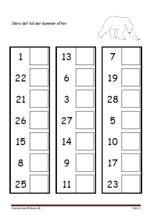 Elevopgave til undervisning i talrækken i matematik. Isbjørn.