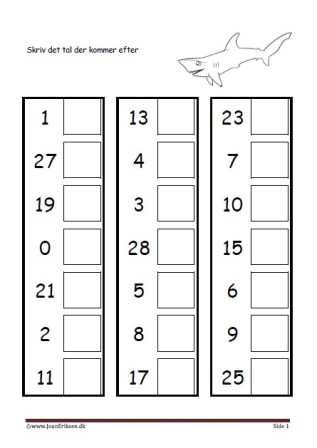 Elevopgave til undervisning i talrækken i matematik. Havdyr.