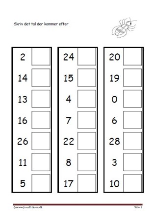 Elevopgave til undervisning i talrækken i matematik. Insekter.