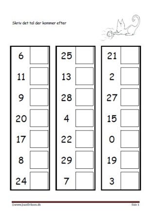 Elevopgave til undervisning i talrækken i matematik. Mis med de blå øjne.