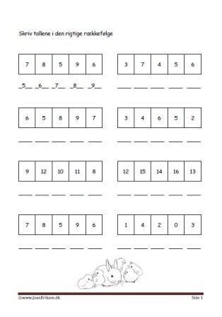 Elevopgave til undervisning i talrækken i matematik. Kaniner.