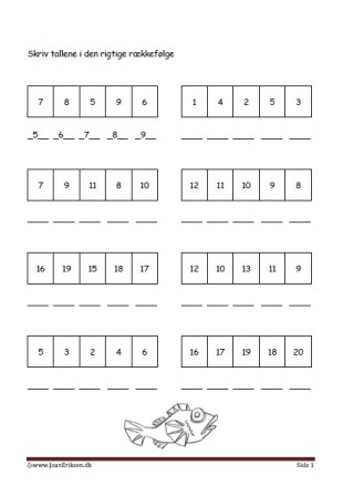 Elevopgave til undervisning i talrækken i matematik. Fisk.