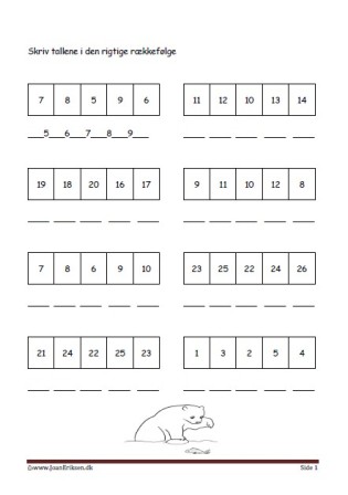 Elevopgave til undervisning i talrækken i matematik. Bjørn.