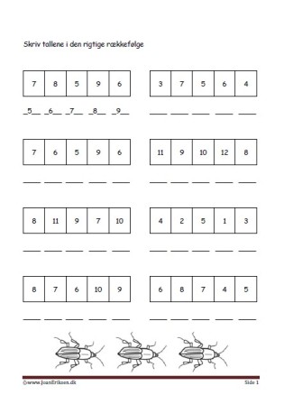 Elevopgave til undervisning i talrækken i matematik. Biller.