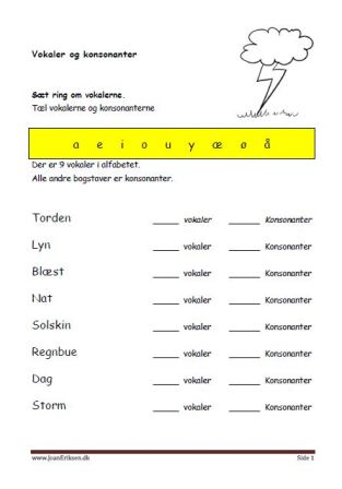 Elevopgave til undervisning i vokaler og konsonanter. Årets gang.