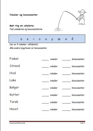 Elevopgave til undervisning i vokaler og konsonanter. Havet.