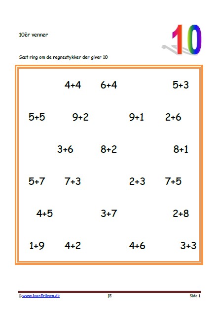 Elevopgave til matematik undervisningen. 10ér venner.