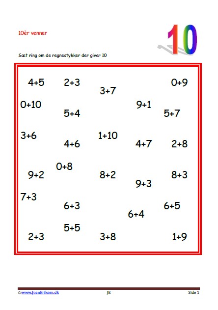 Elevopgave til matematik undervisningen. 10ér venner.