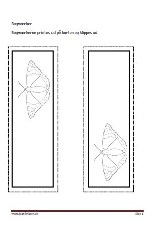 Bogmærker der kan males eller farvelægges, Undervisning i billedkunst og temaerne sommer og insekter.