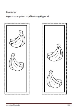 Bogmærker der kan males eller farvelægges, Undervisning i billedkunst og temaerne frugt og grønt og mad.