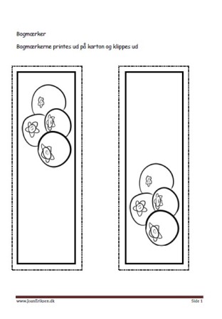 Bogmærker der kan males eller farvelægges, Undervisning i billedkunst og temaerne frugt og grønt og skoven, efterår.