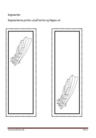 Bogmærker der kan males eller farvelægges, Undervisning i billedkunst og temaerne havet og transport.