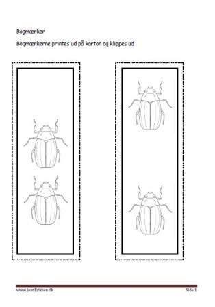 Bogmærker der kan males eller farvelægges, Undervisning i billedkunst og temaerne efterår, skoven og insekter.