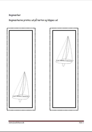 Bogmærker der kan males eller farvelægges, Undervisning i billedkunst og temaerne havet og transport.