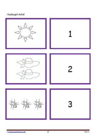 Memory / huskespil til undervisningen i matematik med antal.