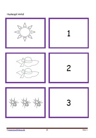 Memory / huskespil til undervisningen i matematik med antal.