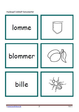 Memory / huskespil til undervisningen i dansk med dobbelt konsonanter.