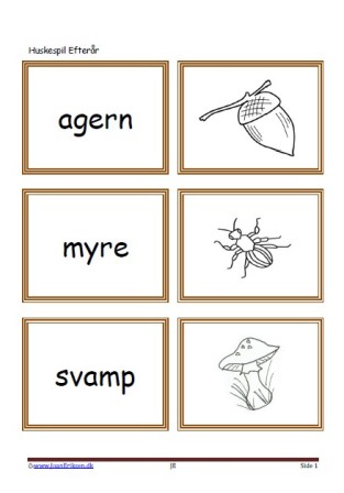 Memory / huskespil til undervisningen i dansk og temaet efterår.