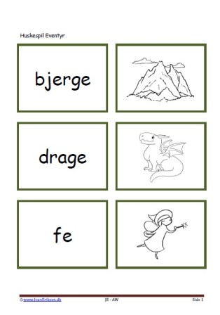 Memory / huskespil til undervisningen i dansk og temaet eventyr.