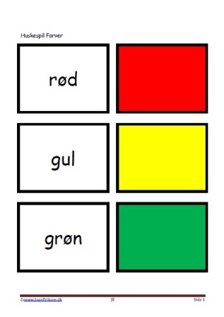 Memory / huskespil til undervisningen i dansk og temaet farver.