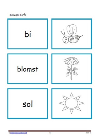 Memory / huskespil til undervisningen i dansk og temaet forår.