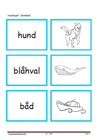 Memory / huskespil til undervisningen i dansk og temaet Grønland.