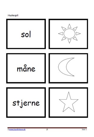 Memory / huskespil til undervisningen i dansk og temaet rummet.