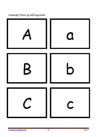 Memory / huskespil til undervisningen i dansk med store og små bogstaver.
