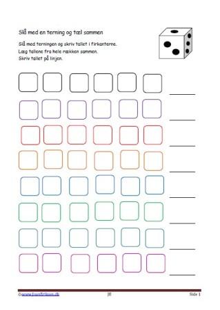 Elevopgave til matematik undervisningen. slå med terningen og + tallene.