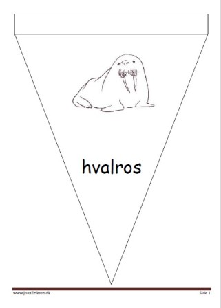 Vimpel til ophængning i klasseværelset. Undervisning i temaerne pattedyr, havdyr og Grønland