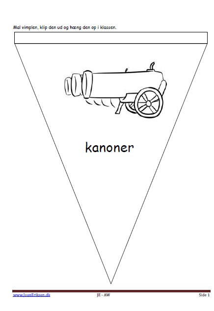 Vimpel til ophængning i klasseværelset. Undervisning i temaet pirater og sørøver.