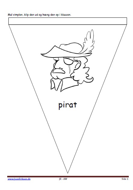 Vimpel til ophængning i klasseværelset. Undervisning i temaet pirater og sørøver.